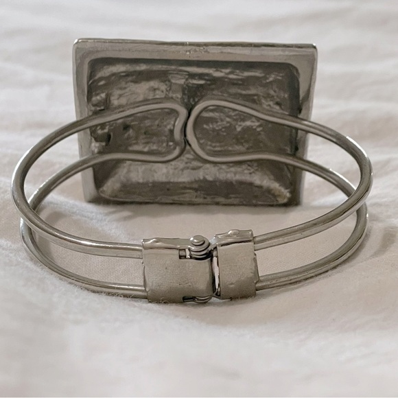 Modern Maze Design Square Enamel Gold Silver Cuff Bracelet - Picture 3 of 9